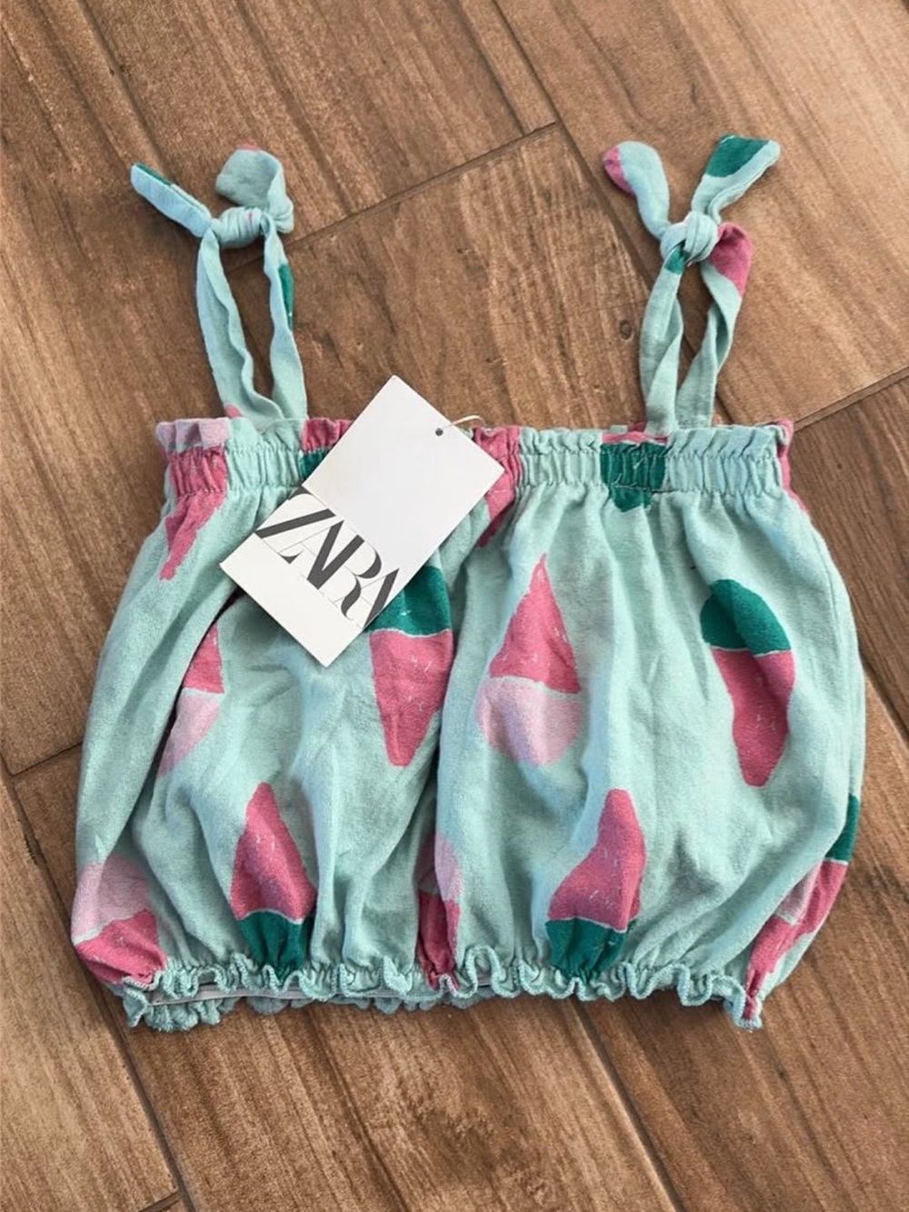 Zara Mint Crop Top with Pink & Teal Floral Print